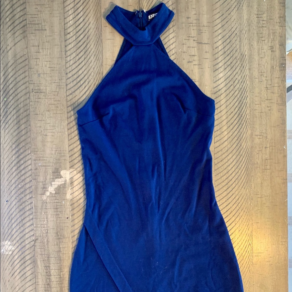 Express navy halter asymmetrical fitted dress Sz 4